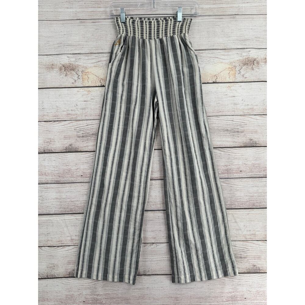 Birdwell Beach Cotton Woven Wide Leg Pants Womens L Gray White Cream Striped